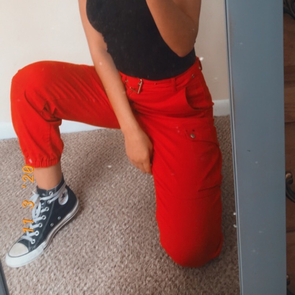 Red cargo pants